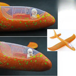 Avion Planor cu Pilot, Flippy, Din Polistiren, Cu Lumini in Cabina Pilotului, Lungime 47 cm, Portocaliu