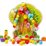 Jucarie Educativa Montessori 2 in 1 din Lemn, Flippy, Model Pomul cu Fructe, 102 piese, Dezvoltare Motricitate Fina,