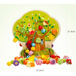Jucarie Educativa Montessori 2 in 1 din Lemn, Flippy, Model Pomul cu Fructe, 102 piese, Dezvoltare Motricitate Fina,