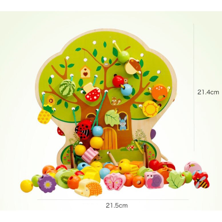 Jucarie Educativa Montessori 2 in 1 din Lemn, Flippy, Model Pomul cu Fructe, 102 piese, Dezvoltare Motricitate Fina,