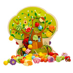 Jucarie Educativa Montessori 2 in 1 din Lemn, Flippy, Model Pomul cu Fructe, 102 piese, Dezvoltare Motricitate Fina,