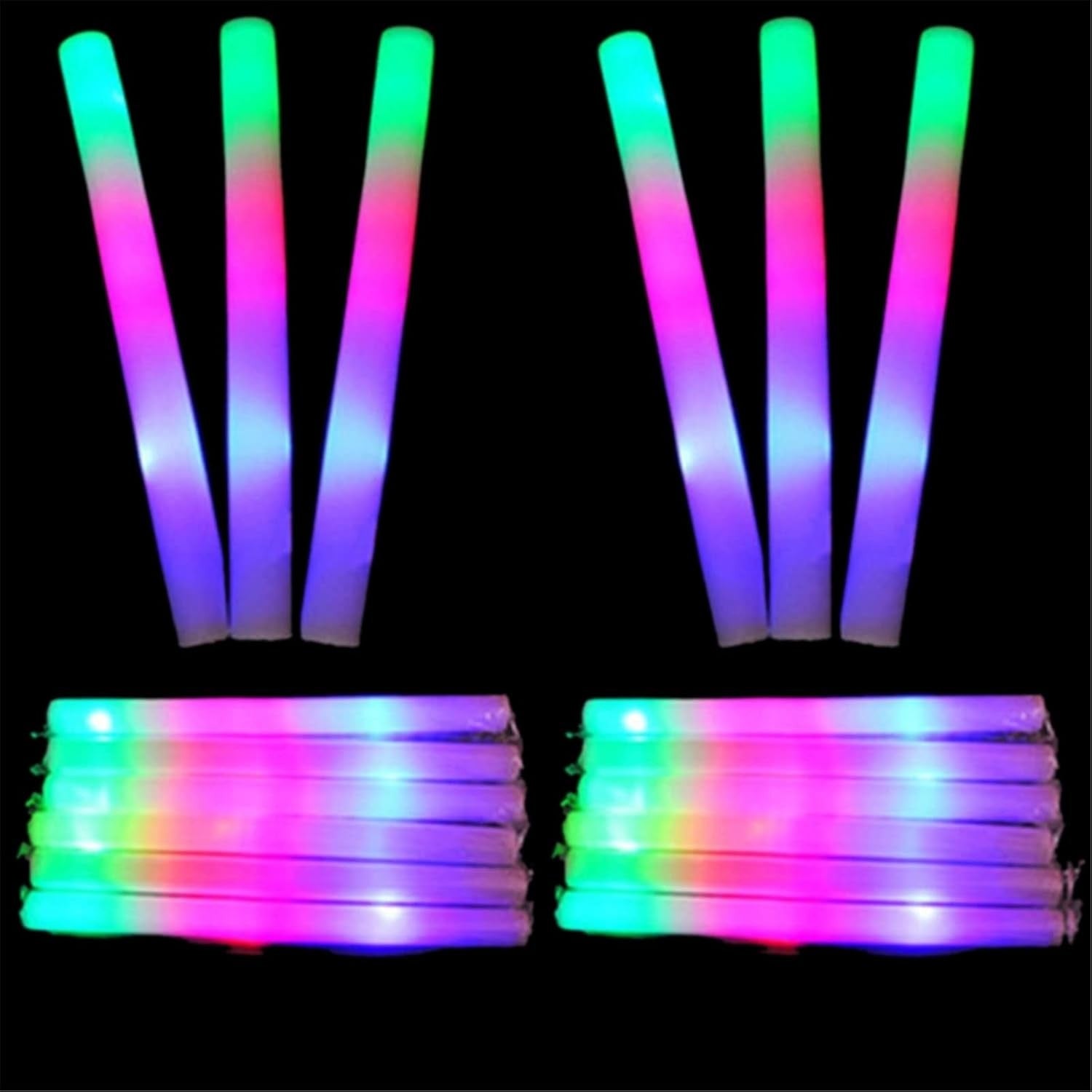 Bagheta cu Led, Flippy, din Burete, cu Baterii, Lumina Multicolora, 48 x 4 cm, Alb