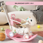 Balansoar pentru Copii, Flippy, 3in1, cu Spatar si Bara de Siguranta, Maner cu Cos de Basket, Tava de Masa, Roti