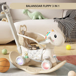Balansoar pentru Copii, Flippy, 3in1, cu Spatar si Bara de Siguranta, Maner cu Cos de Basket, Tava de Masa, Roti