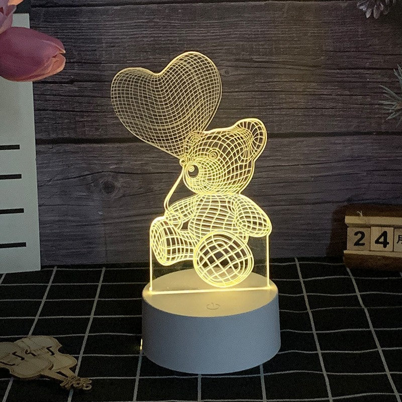 Lampa LED decorativa, Flippy, 3D, Ursulet cu balon inima, cu telecomanda, doua moduri de alimentare USB si baterii, 20