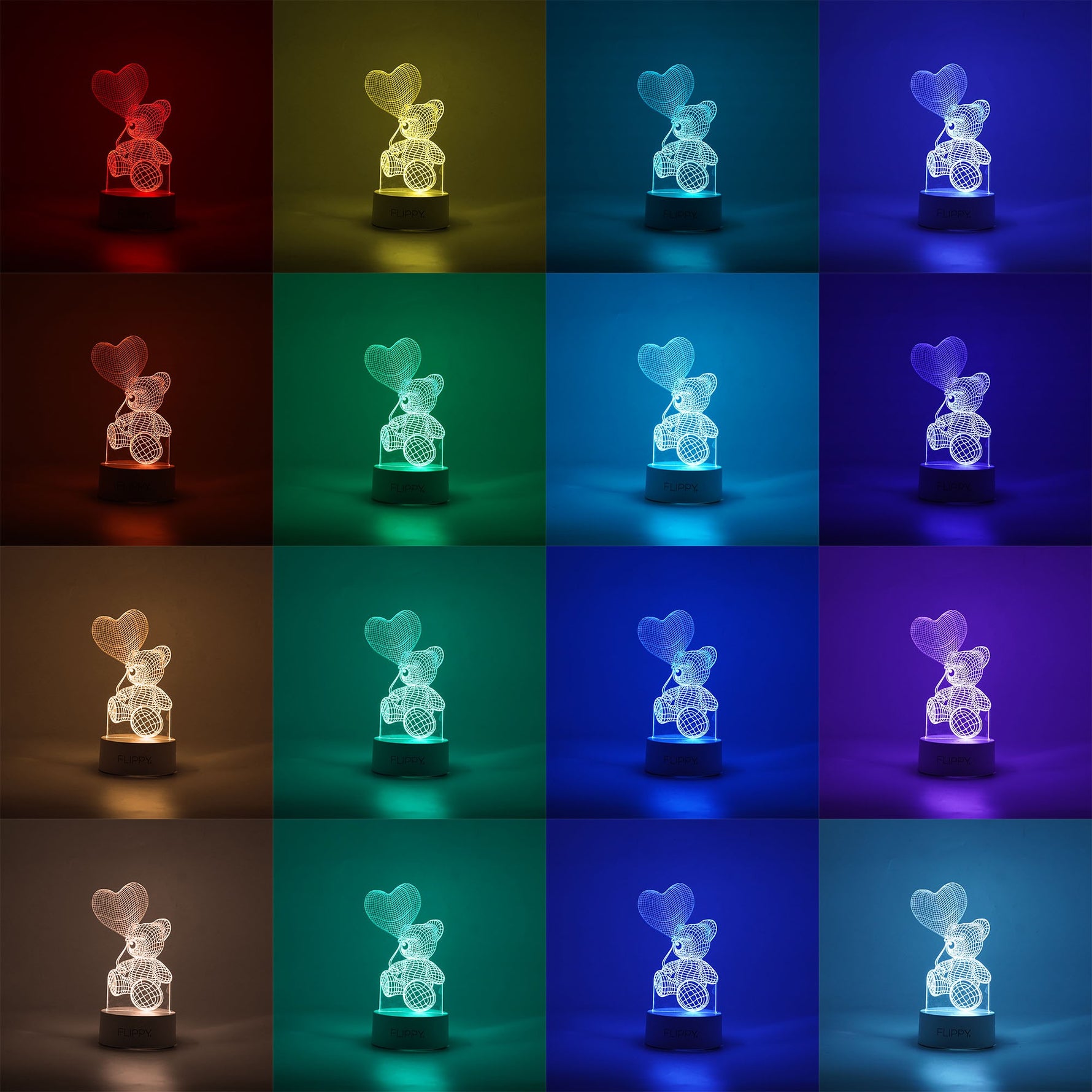 Lampa LED decorativa, Flippy, 3D, Ursulet cu balon inima, cu telecomanda, doua moduri de alimentare USB si baterii, 20