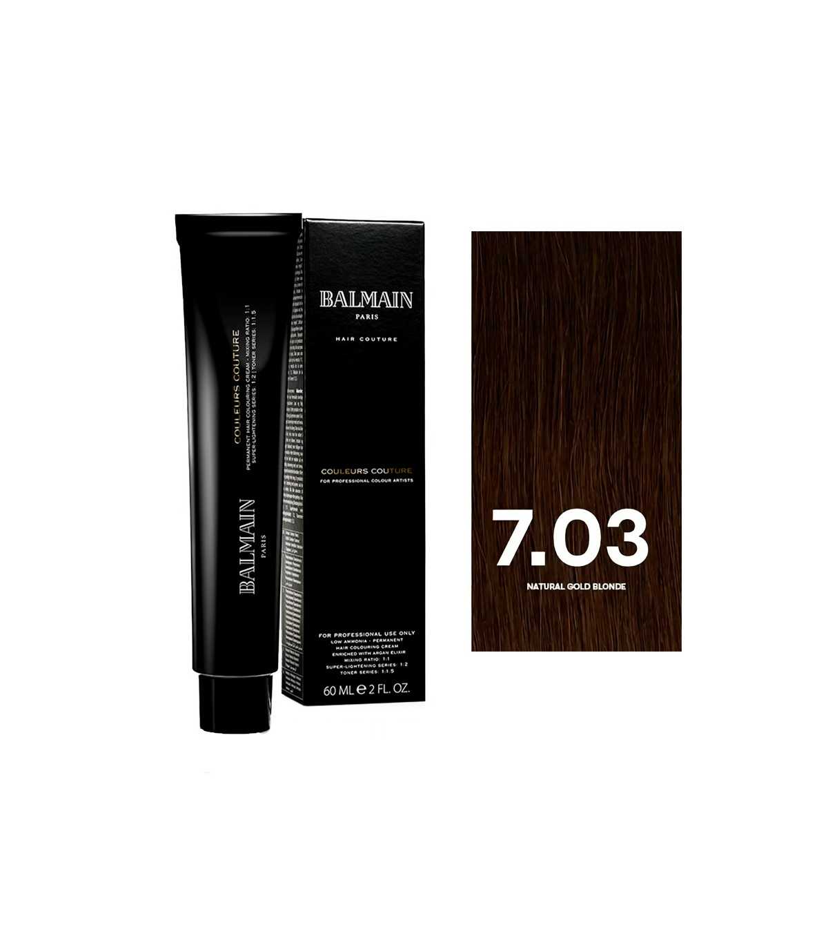 Balmain Professionnel, Couleurs Couture, Vopsea permanentă de păr, 7.03 Natural Gold Blonde, 60 ml