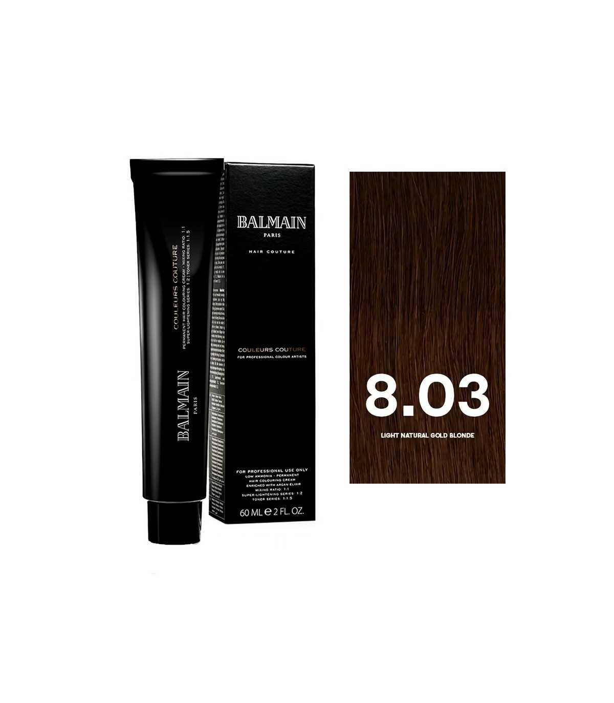 Balmain Professionnel, Couleurs Couture, Vopsea permanentă de păr, 8.03 Light Natural Gold Blonde, 60 ml