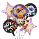 Baloane Model Maimutica Spatiala, Flippy, Set din 5 baloane, 1 Maimutica Astronaut, 2 Stele, 2 Rotunde, din folie de