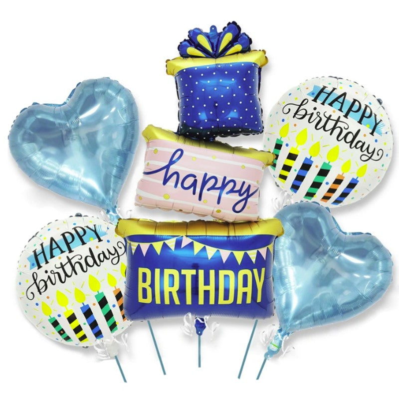 Baloane pentru aniversare, Flippy, tematica Happy Birthday, set 5 baloane, 1 Cadouri, 2 inimi, 2 rotunde, din folie de