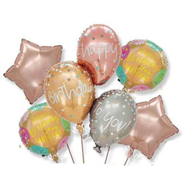Baloane pentru aniversare, Flippy, tematica Happy Birthday, set 7 baloane, 3 in1 Balon 86 x 110 cm, 2 Stele, 2 Rotunde,