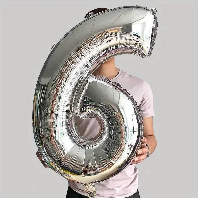 Balon din Folie Flippy, Cifra 6, 81 cm, Pentru Aer sau Heliu, Bulk, Argintiu