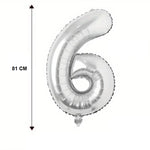 Balon din Folie Flippy, Cifra 6, 81 cm, Pentru Aer sau Heliu, Bulk, Argintiu