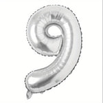 Balon din Folie Flippy, Cifra 9, 81 cm, Pentru Aer sau Heliu, Bulk, Argintiu