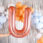 Balon Folie Metalizata Litera U, Flippy, 100 cm, Umflati cu Heliu sau Aer, Ambalaj Individual, Pai inclus, Rose Gold
