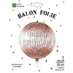 Balon din Folie Metalizata, Flippy, Figurina Rotunda 4D, Model Happy Birthday, Tema Aniversare, 24 x 63 cm, Ambalaj