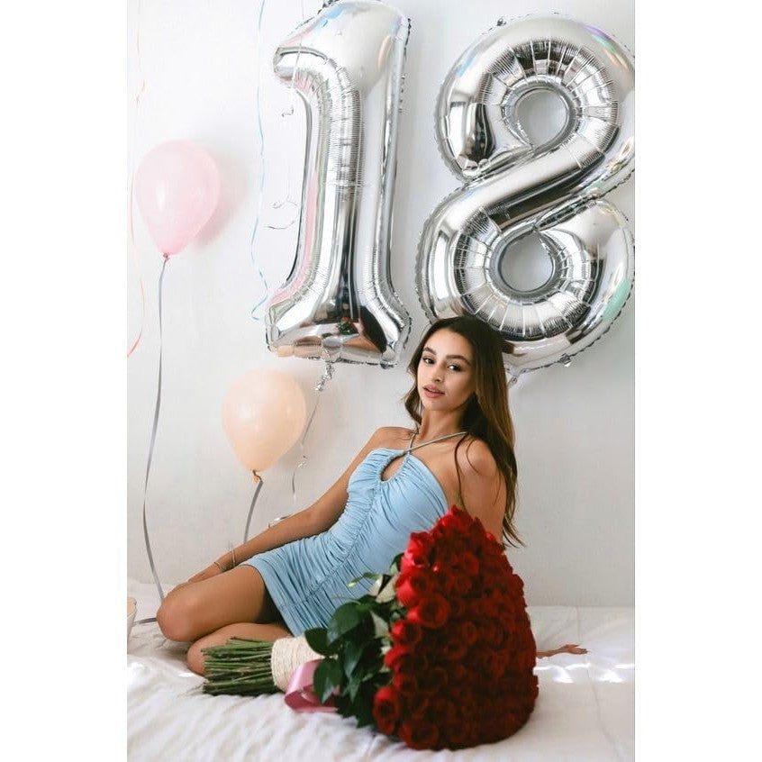 Balon din Folie Metalizata, Flippy, Figurina Cifra, Tema Aniversare 100 cm, Ambalaj Individual, Pai inclus, Umflare cu