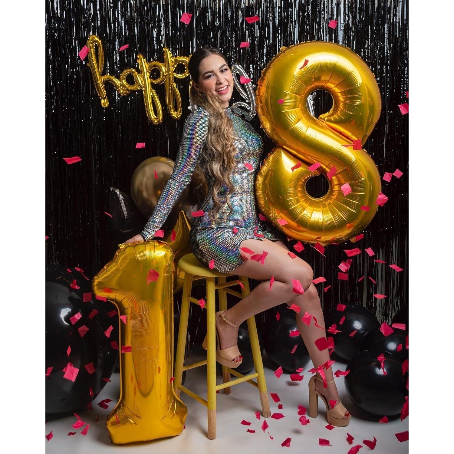 Balon din Folie Metalizata Flippy, Figurina Cifra, Tema Aniversare 100 cm, Ambalaj Individual, Pai inclus, Umflare cu