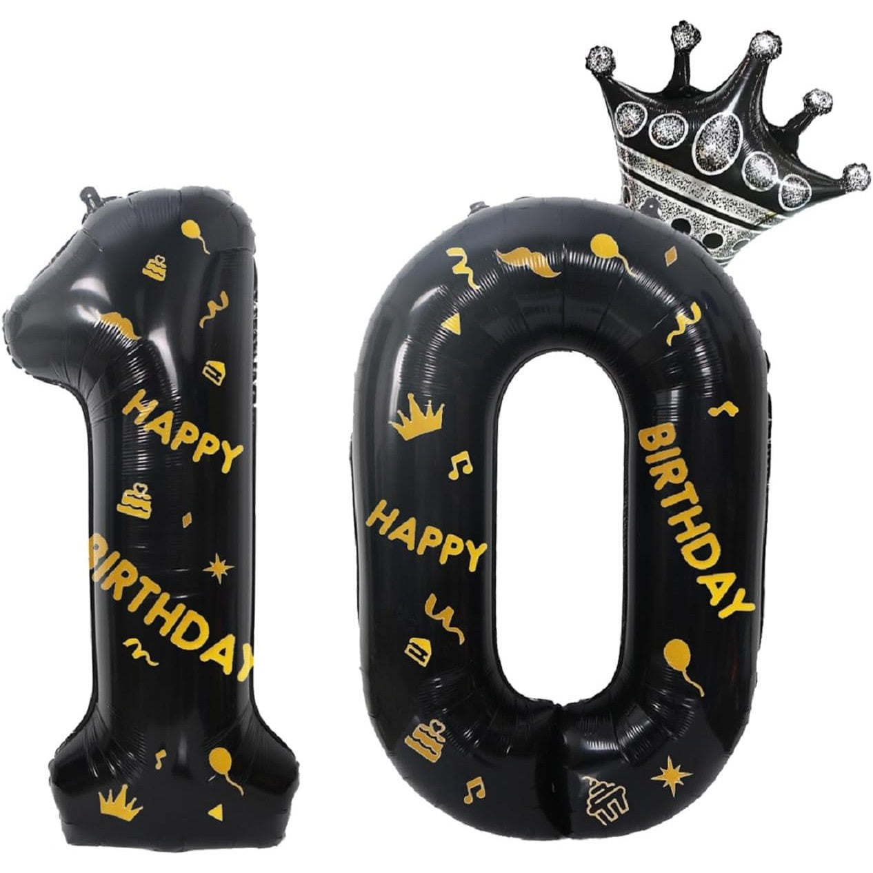 Balon din Folie Metalizata Flippy, Figurina Cifra si Coroana, Scris Happy Birthday, Tema Aniversare 100 cm, Ambalaj