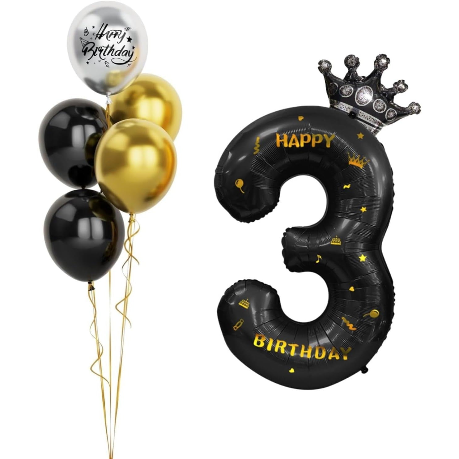 Balon din Folie Metalizata Flippy, Figurina Cifra si Coroana, Scris Happy Birthday, Tema Aniversare 100 cm, Ambalaj