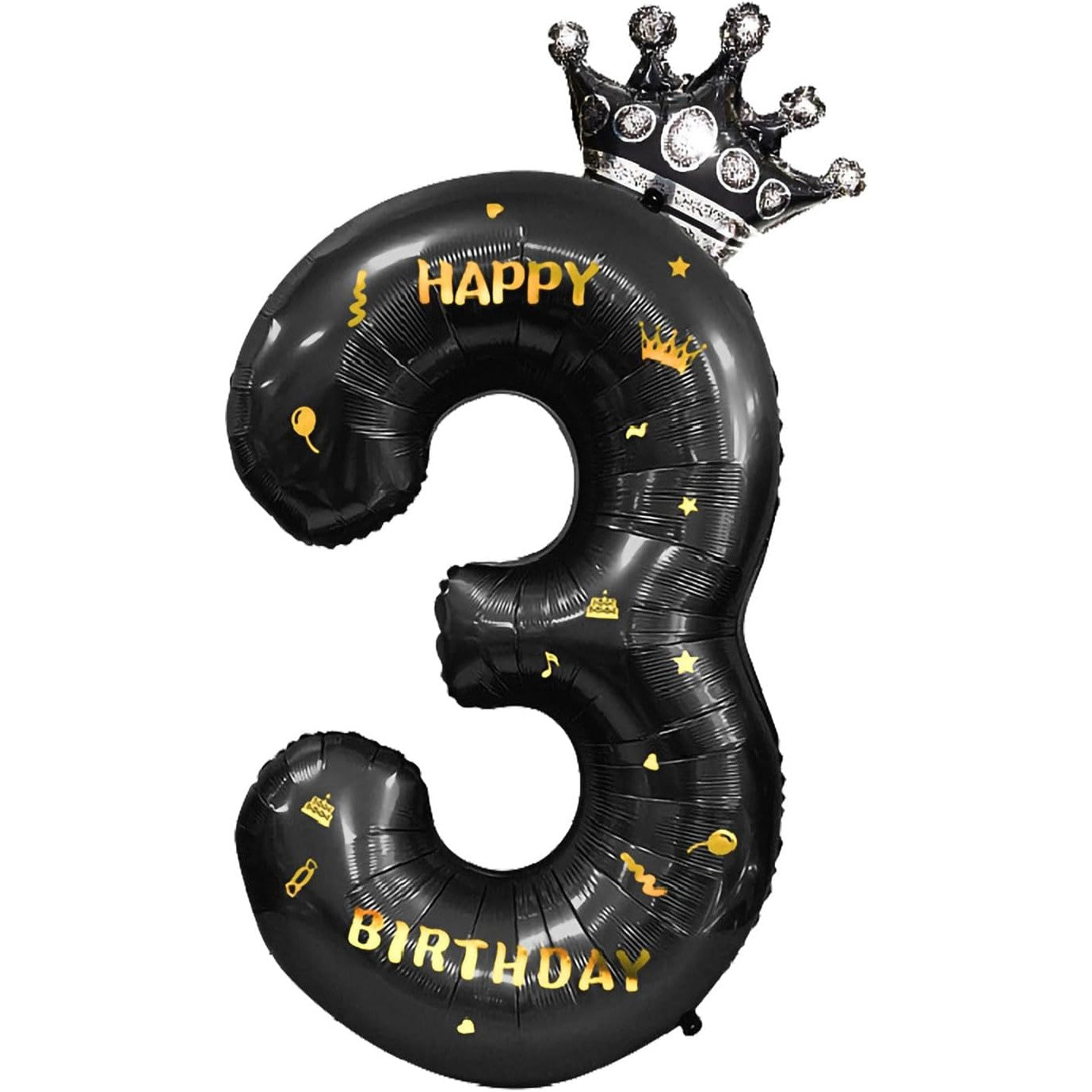 Balon din Folie Metalizata Flippy, Figurina Cifra si Coroana, Scris Happy Birthday, Tema Aniversare 100 cm, Ambalaj