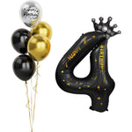 Balon din Folie Metalizata Flippy, Figurina Cifra si Coroana, Scris Happy Birthday, Tema Aniversare 100 cm, Ambalaj