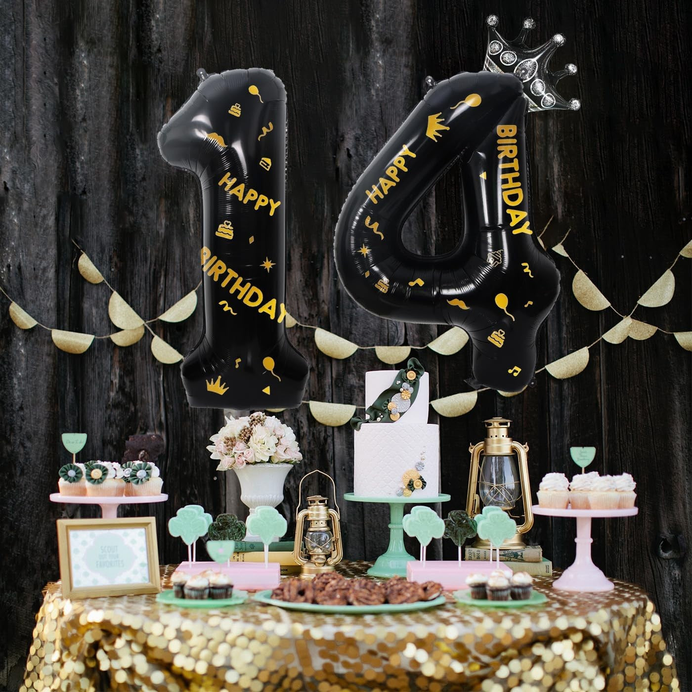 Balon din Folie Metalizata Flippy, Figurina Cifra si Coroana, Scris Happy Birthday, Tema Aniversare 100 cm, Ambalaj