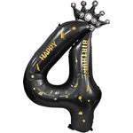 Balon din Folie Metalizata Flippy, Figurina Cifra si Coroana, Scris Happy Birthday, Tema Aniversare 100 cm, Ambalaj