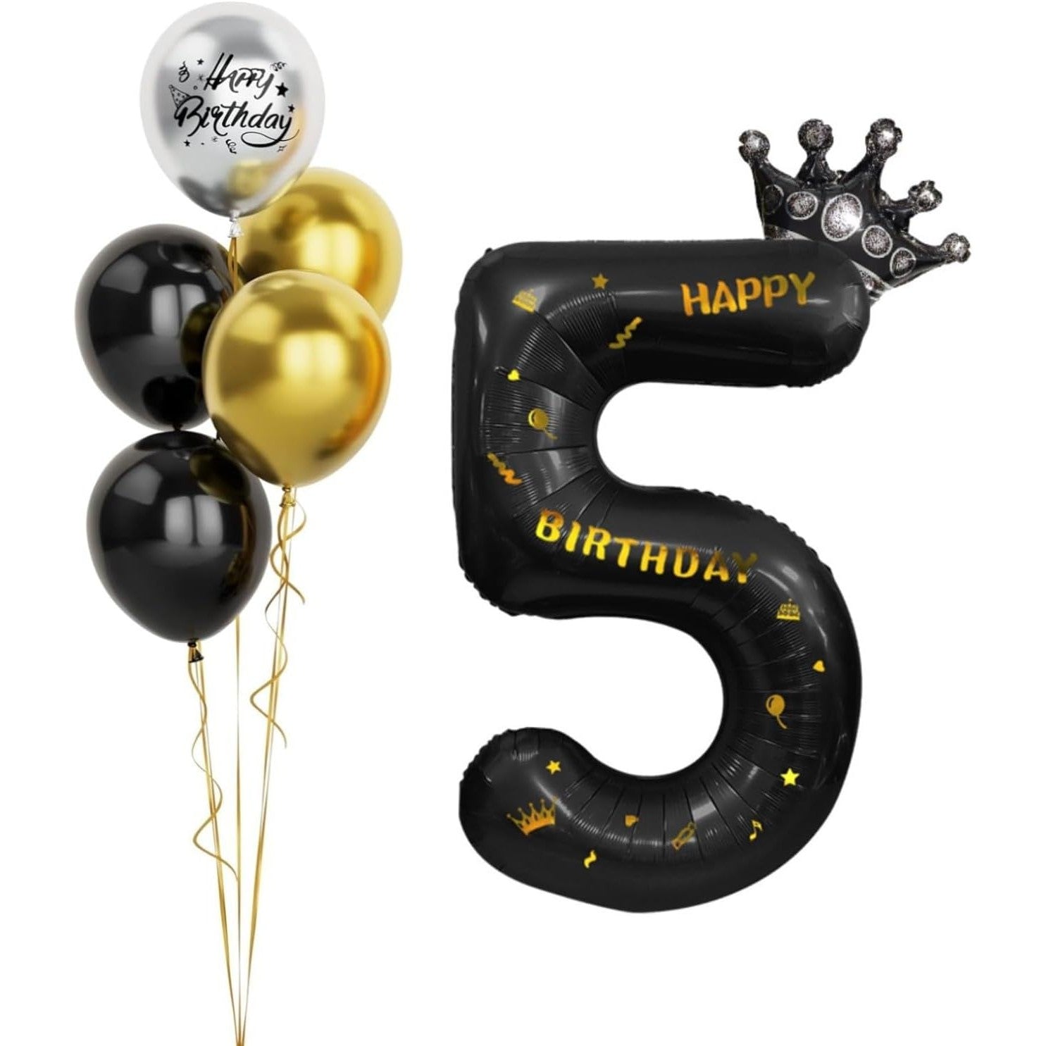Balon din Folie Metalizata Flippy, Figurina Cifra si Coroana, Scris Happy Birthday, Tema Aniversare 100 cm, Ambalaj
