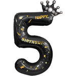 Balon din Folie Metalizata Flippy, Figurina Cifra si Coroana, Scris Happy Birthday, Tema Aniversare 100 cm, Ambalaj
