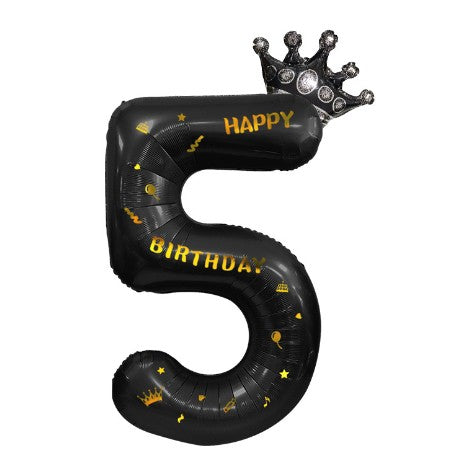 Balon din Folie Metalizata Flippy, Figurina Cifra si Coroana, Scris Happy Birthday, Tema Aniversare 100 cm, Ambalaj