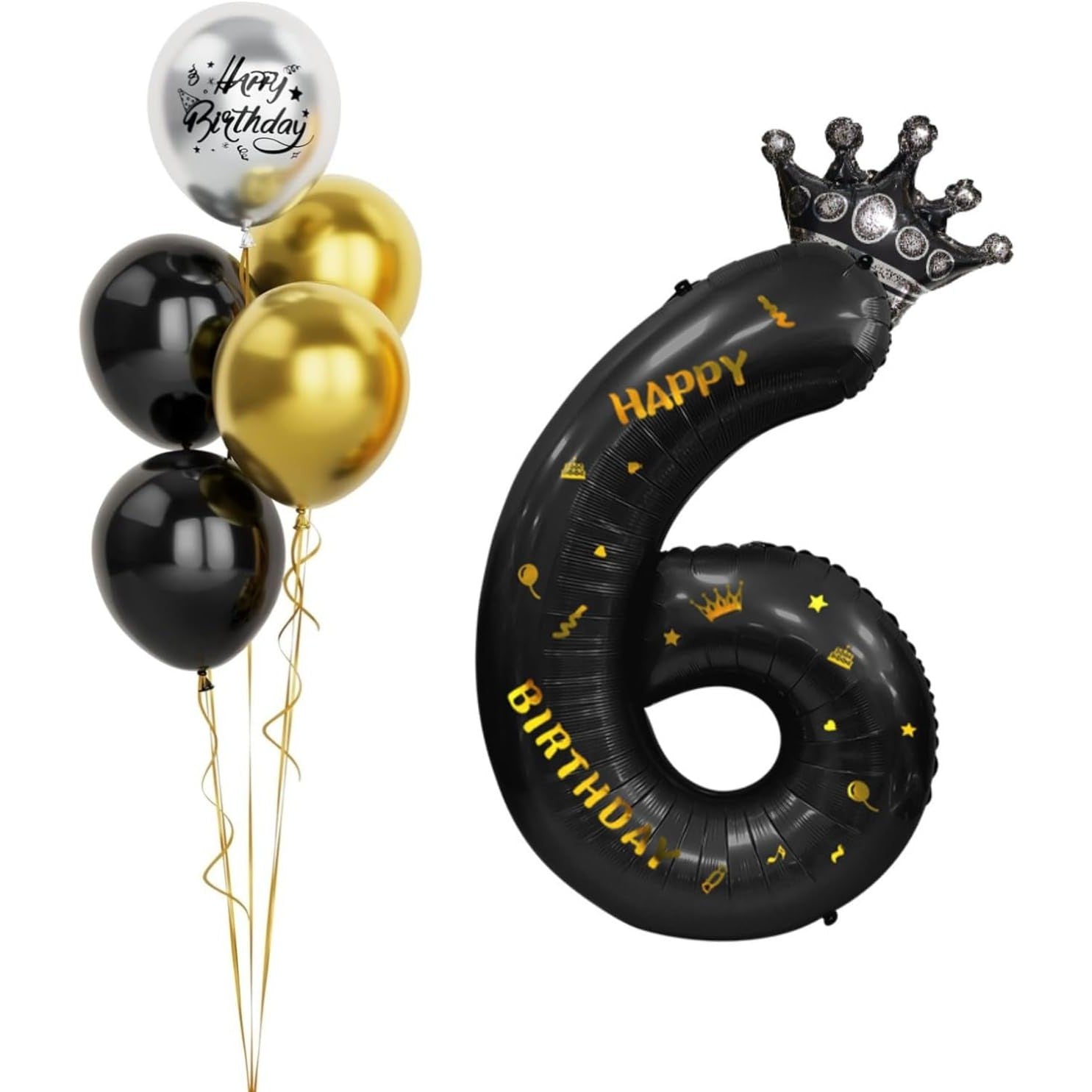 Balon din Folie Metalizata Flippy, Figurina Cifra si Coroana, Scris Happy Birthday, Tema Aniversare 100 cm, Ambalaj