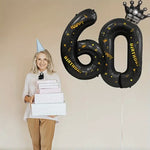 Balon din Folie Metalizata Flippy, Figurina Cifra si Coroana, Scris Happy Birthday, Tema Aniversare 100 cm, Ambalaj