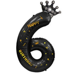 Balon din Folie Metalizata Flippy, Figurina Cifra si Coroana, Scris Happy Birthday, Tema Aniversare 100 cm, Ambalaj