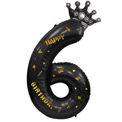 Balon din Folie Metalizata Flippy, Figurina Cifra si Coroana, Scris Happy Birthday, Tema Aniversare 100 cm, Ambalaj