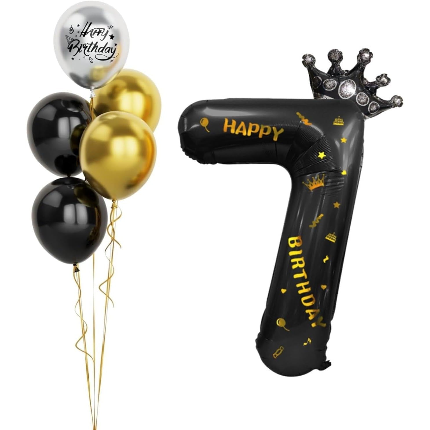 Balon din Folie Metalizata Flippy, Figurina Cifra si Coroana, Scris Happy Birthday, Tema Aniversare 100 cm, Ambalaj