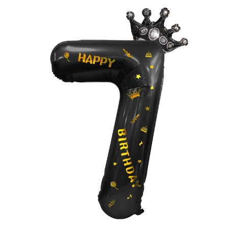 Balon din Folie Metalizata Flippy, Figurina Cifra si Coroana, Scris Happy Birthday, Tema Aniversare 100 cm, Ambalaj