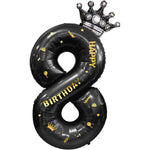 Balon din Folie Metalizata Flippy, Figurina Cifra si Coroana, Scris Happy Birthday, Tema Aniversare 100 cm, Ambalaj