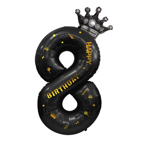 Balon din Folie Metalizata Flippy, Figurina Cifra si Coroana, Scris Happy Birthday, Tema Aniversare 100 cm, Ambalaj