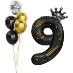 Balon din Folie Metalizata Flippy, Figurina Cifra si Coroana, Scris Happy Birthday, Tema Aniversare 100 cm, Ambalaj