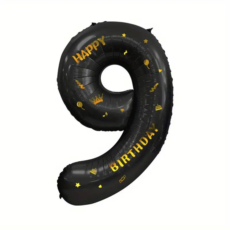 Balon din Folie Metalizata Flippy, Figurina Cifra si Coroana, Scris Happy Birthday, Tema Aniversare 100 cm, Ambalaj