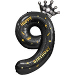 Balon din Folie Metalizata Flippy, Figurina Cifra si Coroana, Scris Happy Birthday, Tema Aniversare 100 cm, Ambalaj