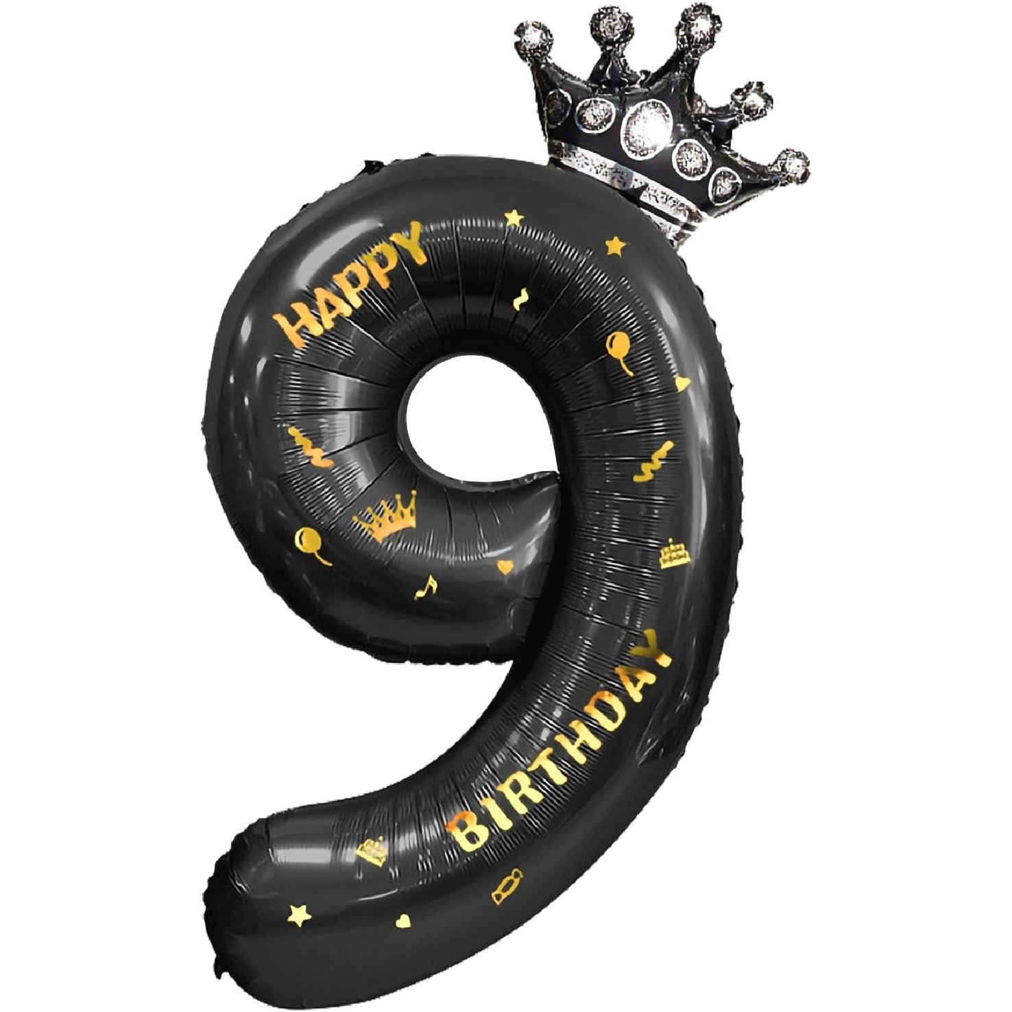 Balon din Folie Metalizata Flippy, Figurina Cifra si Coroana, Scris Happy Birthday, Tema Aniversare 100 cm, Ambalaj
