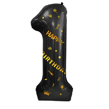 Balon din Folie Metalizata Flippy, Figurina Cifra, Scris Happy Birthday, Tema Aniversare 100 cm, Ambalaj Individual,