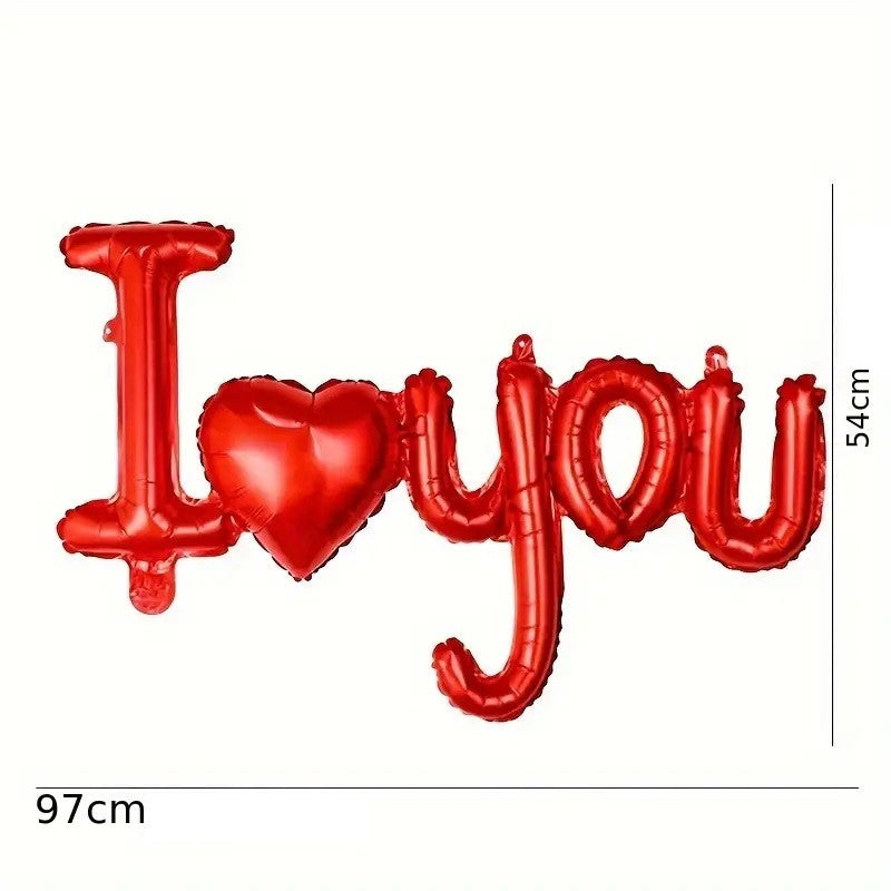 Balon din Folie Metalizata, Figurine Litere si Inima, Model I Love You, Tema Ziua Indragostitilor, 54x97 cm, Ambalaj