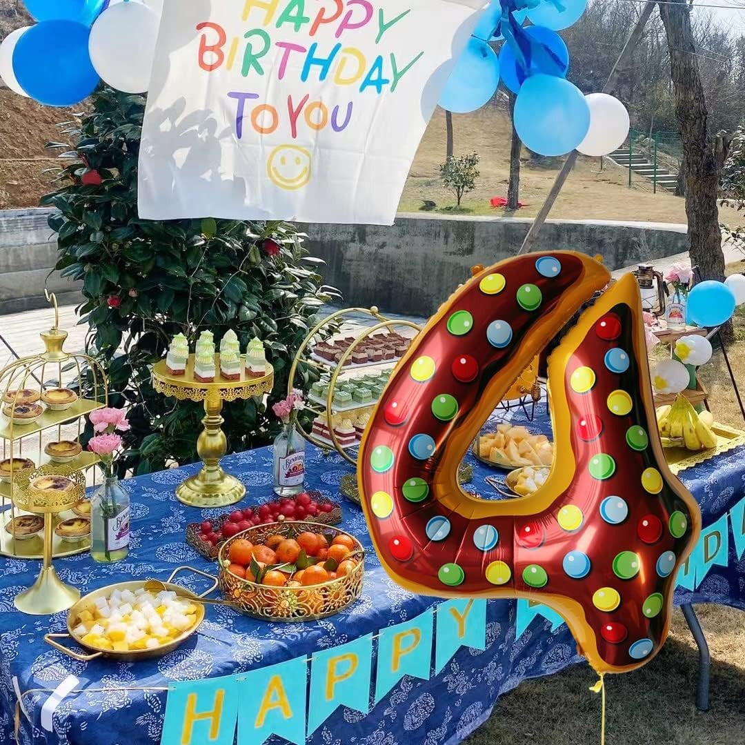 Balon din Folie Metalizata Flippy, Figurina Cifra, Imprimeu Gogosi, Tema Aniversare 100 cm, Ambalaj Individual, Pai