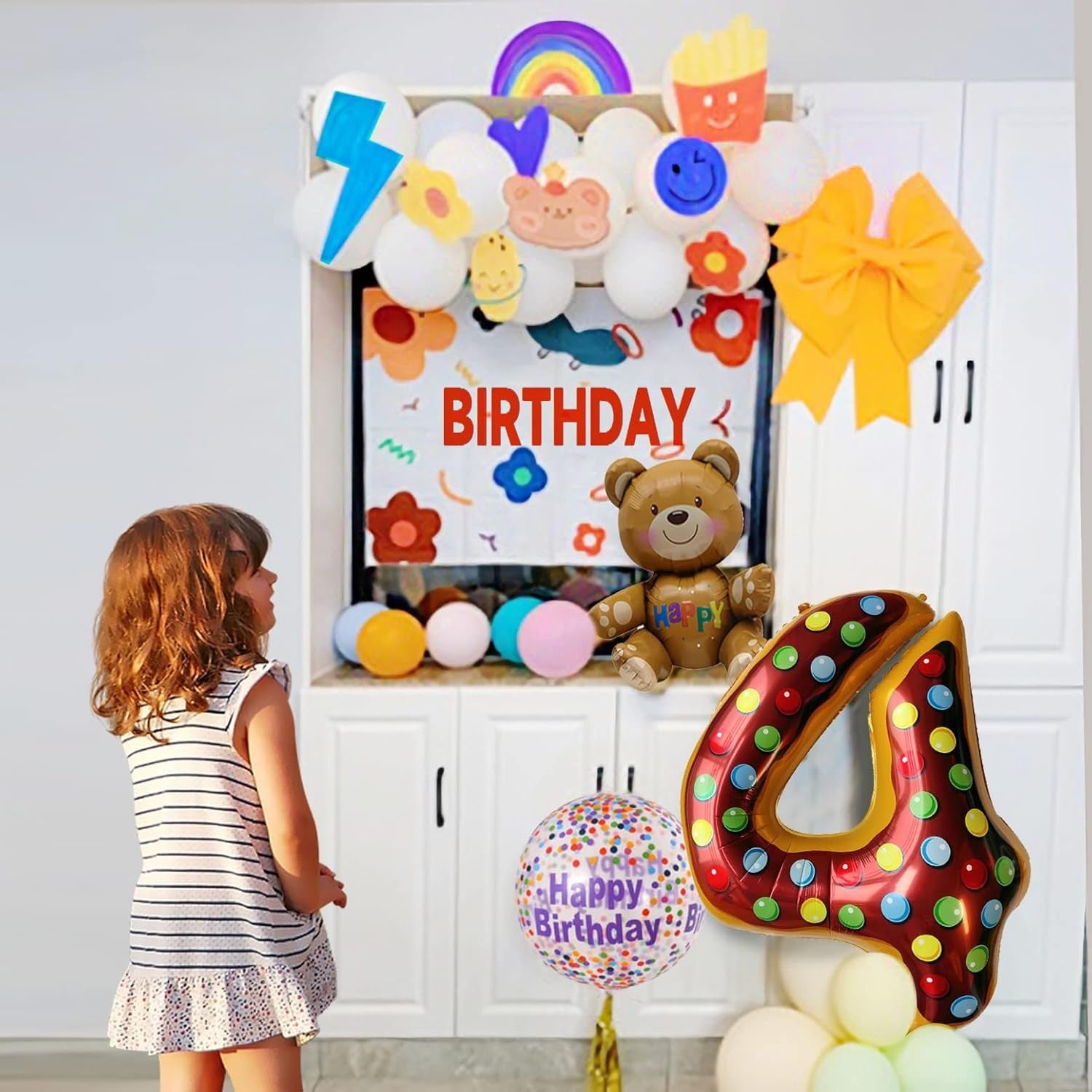 Balon din Folie Metalizata Flippy, Figurina Cifra, Imprimeu Gogosi, Tema Aniversare 100 cm, Ambalaj Individual, Pai