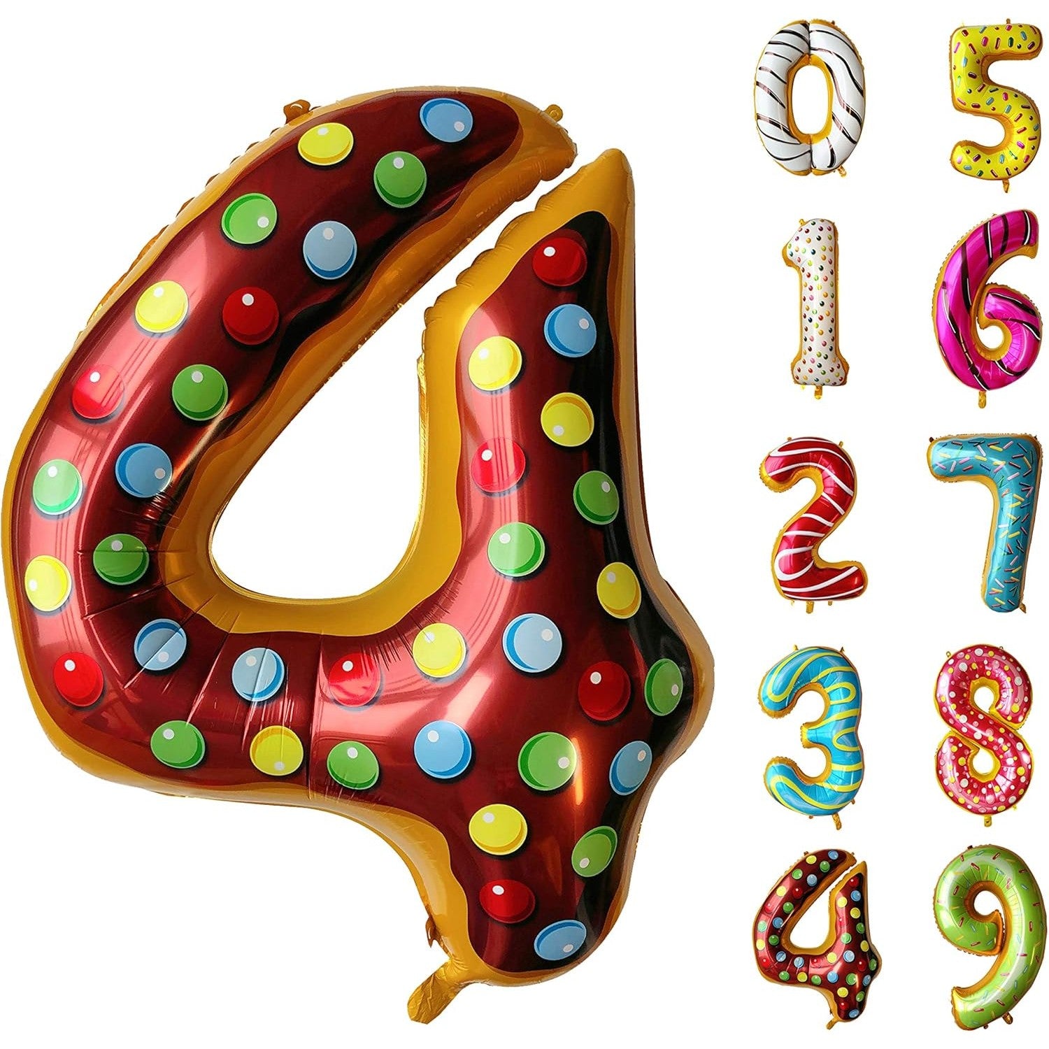 Balon din Folie Metalizata Flippy, Figurina Cifra, Imprimeu Gogosi, Tema Aniversare 100 cm, Ambalaj Individual, Pai
