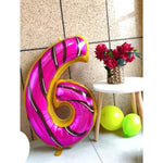 Balon din Folie Metalizata Flippy, Figurina Cifra, Imprimeu Gogosi, Tema Aniversare 100 cm, Ambalaj Individual, Pai