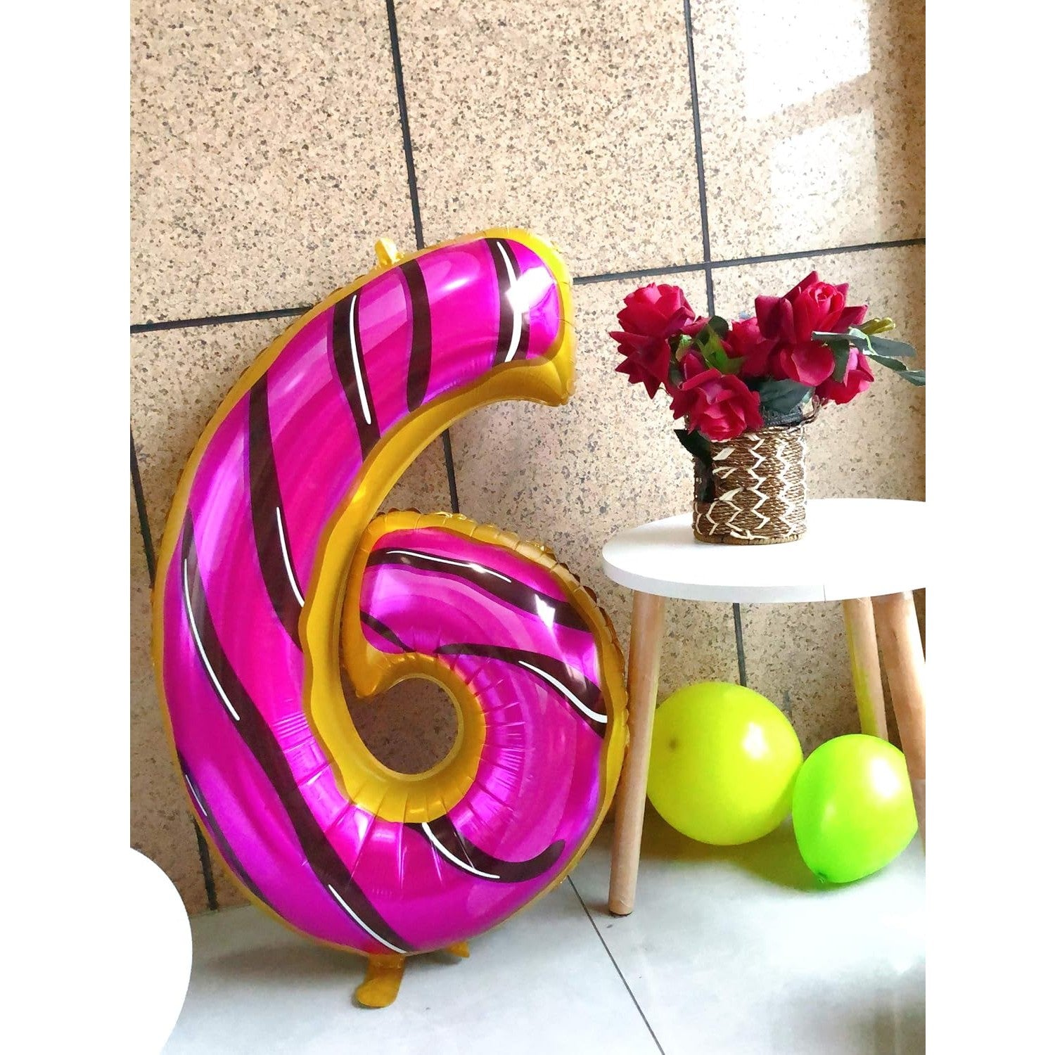 Balon din Folie Metalizata Flippy, Figurina Cifra, Imprimeu Gogosi, Tema Aniversare 100 cm, Ambalaj Individual, Pai